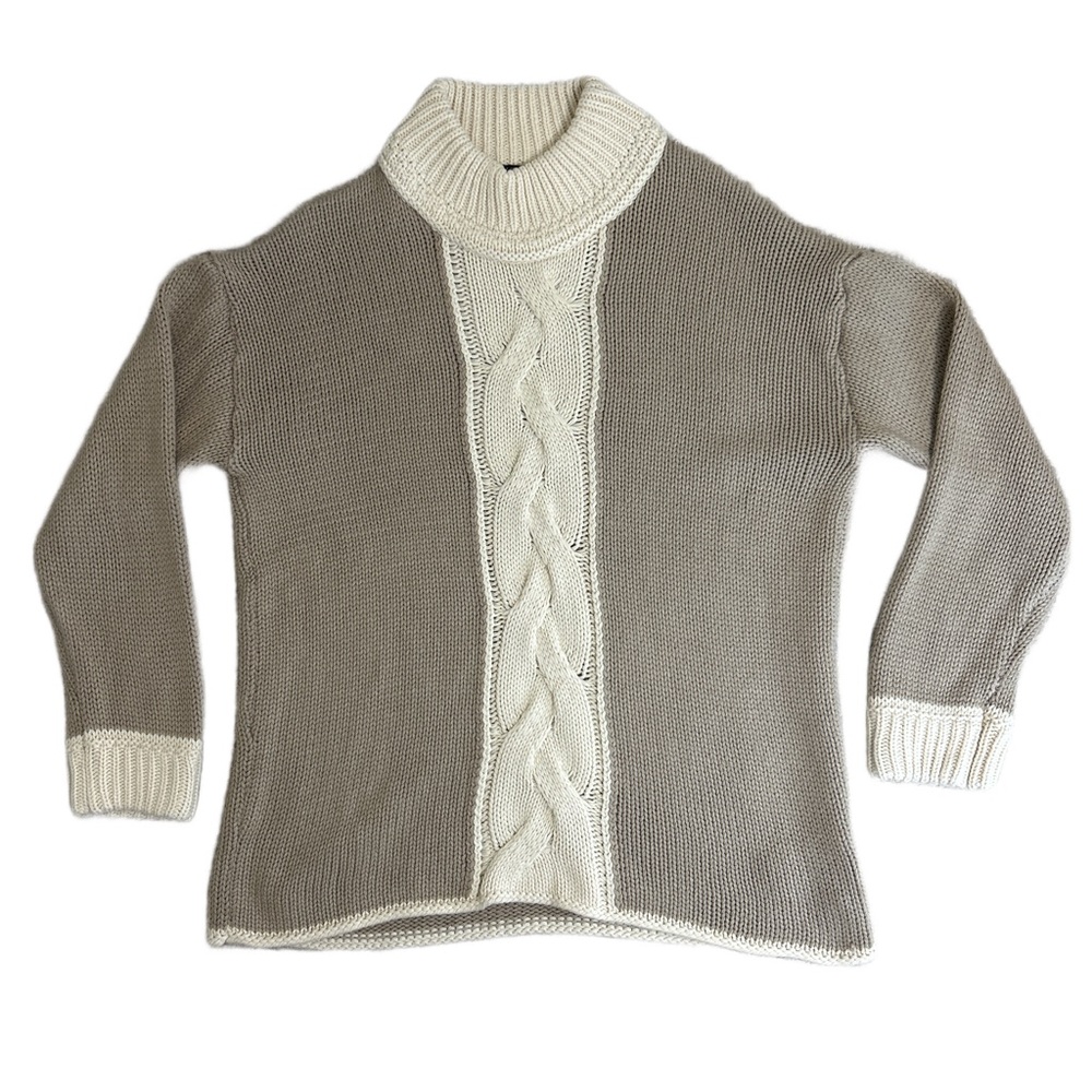 Venus Cozy Cable Knit Turtleneck Sweater - Brown and Cream - Picture 5 of 7